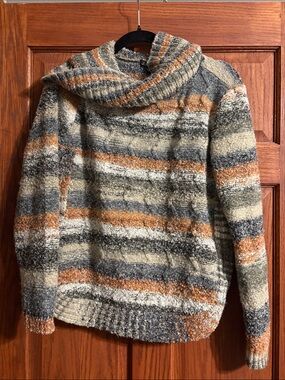 CHARLIE B Striped Cowl Neck Sweater in Rust, Gray & Cream